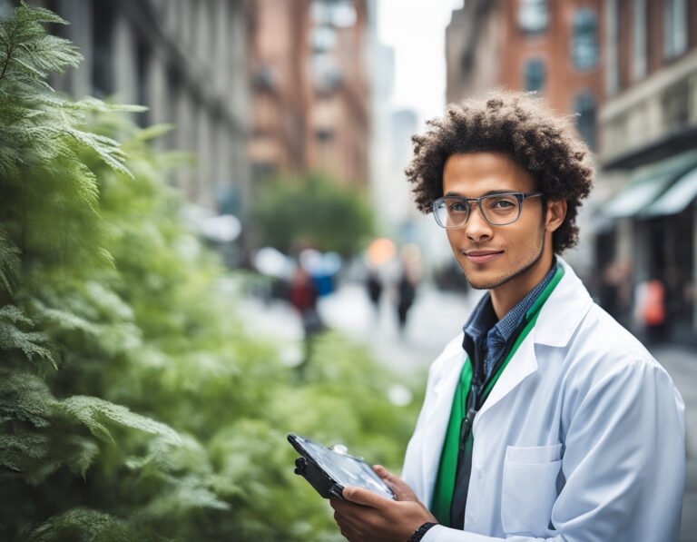 Imagen de un profesional de Ciencias Ambientales realizando actividades propias de los estudios realizados