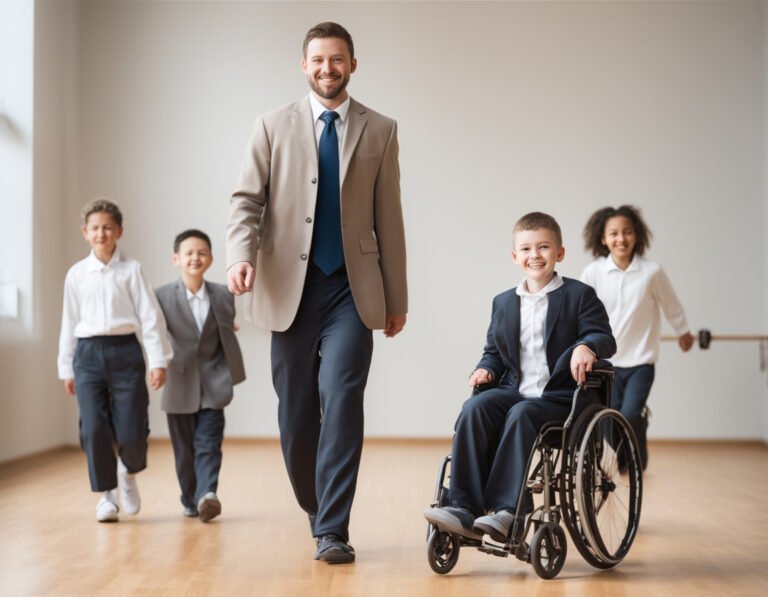 Imagen de un profesional de Educación Especial realizando actividades propias de los estudios realizados